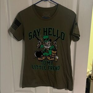Grunt Style- Olive Green 'Say Hello to my Little Friend' Tee size Medium